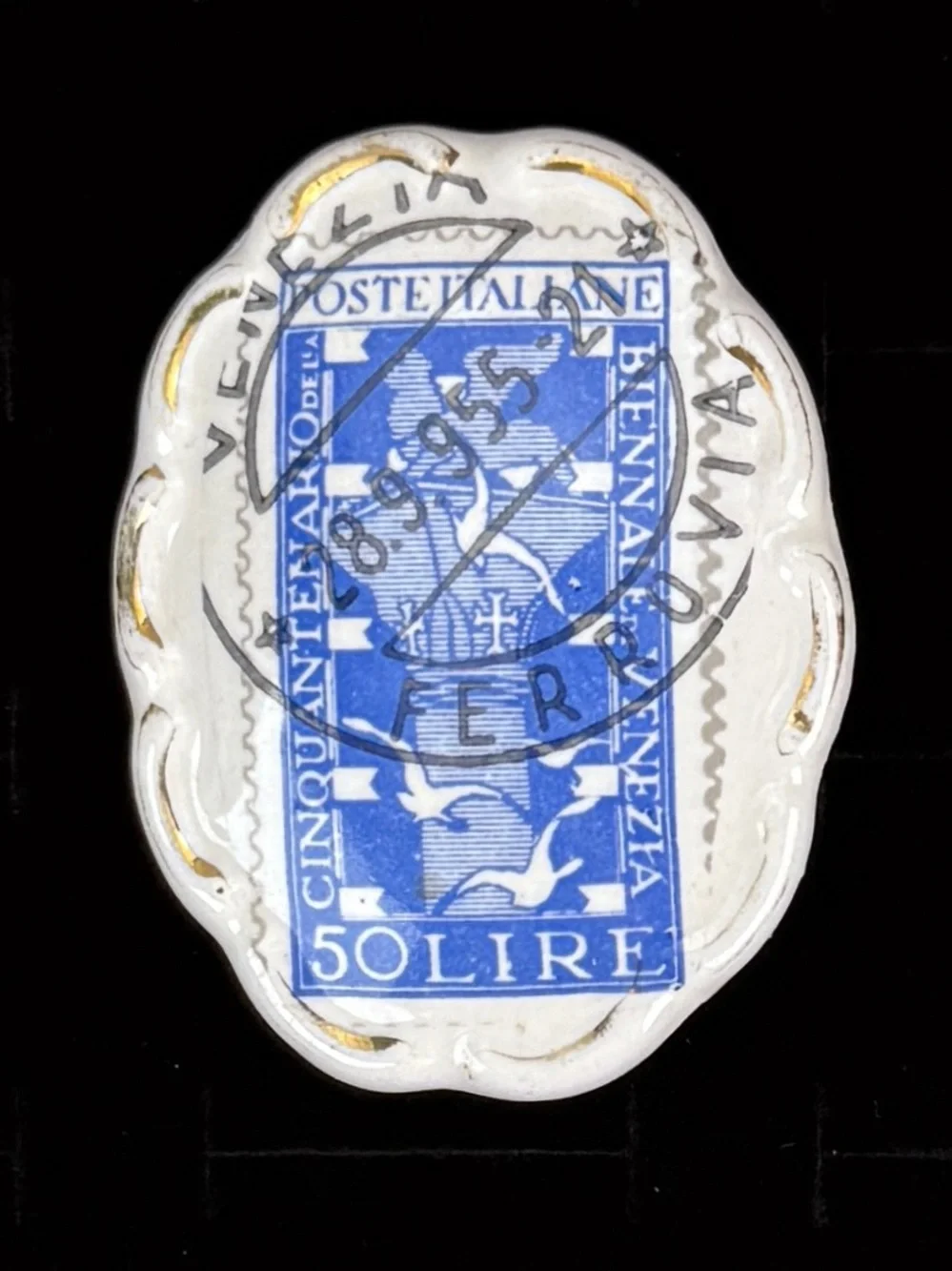 Vintage 1949 Venice Biennale Italian 50 Lire Postage Stamp Prong Brooch